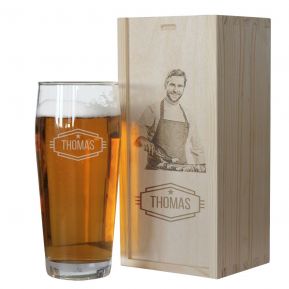 Verre à bière prénom et son coffret photo