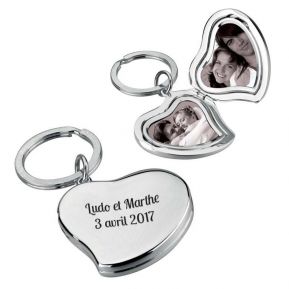 Porte-clés coeur double photo Porte-clés coeur double photo