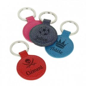 Porte-clés cuir rond gravé motif Porte-clés cuir rond gravé motif