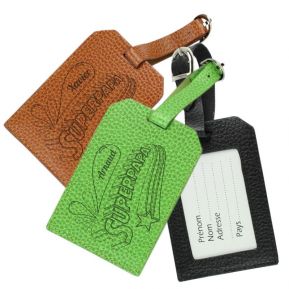 Porte-étiquette de bagage en cuir gravé SuperPapa