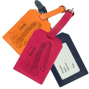 Porte-étiquette de bagage en cuir gravé SuperMaman