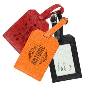 Porte-étiquette de bagage en cuir gravé prénom