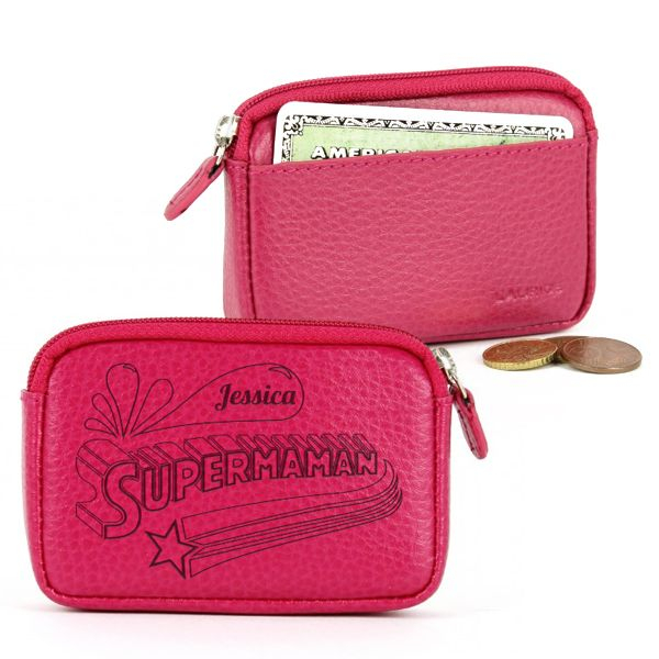 Porte-monnaie Super Maman fuschia