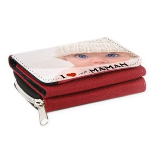 Porte-monnaie maman rouge 2 en 1 personnalisé photo