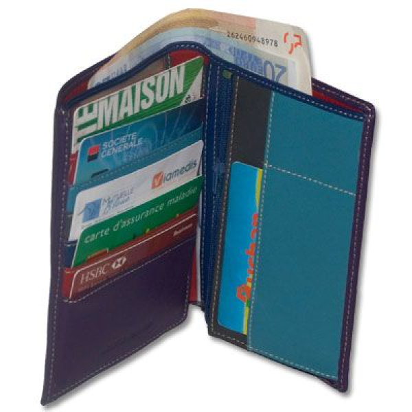 Portefeuille bleu personnalisé