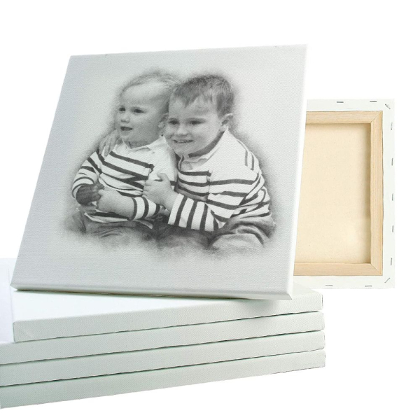 Portrait fusain d'enfants sur toile canvas carrée