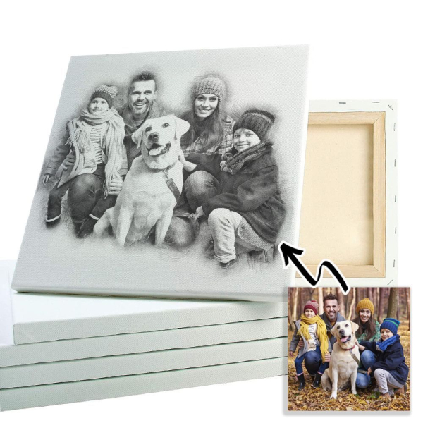 Portrait style fusain d'une famille