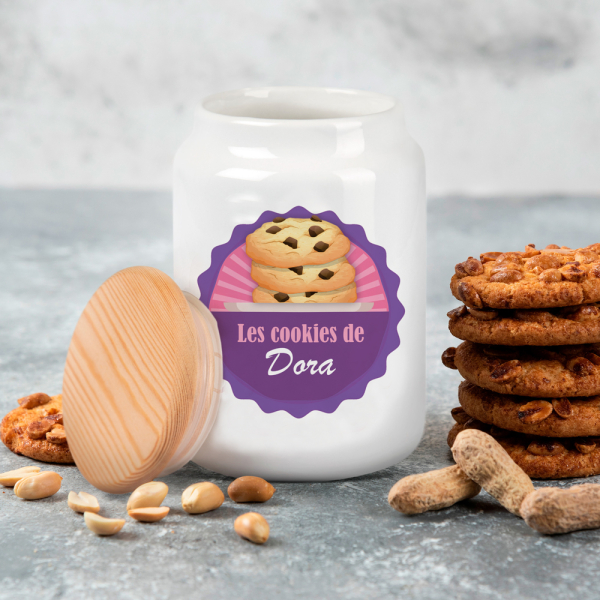 Pot à cookies personnalisé macaron violet