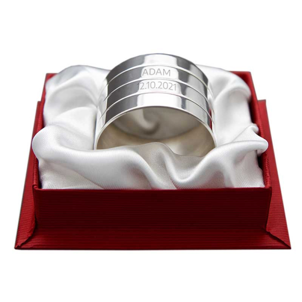 Coffret rond de serviette Biarritz personnalisé en argent massif