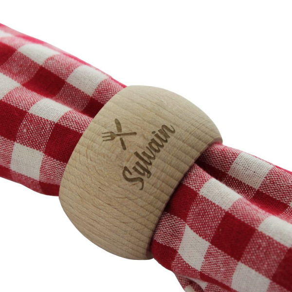 Rond de serviette en bois motif couverts