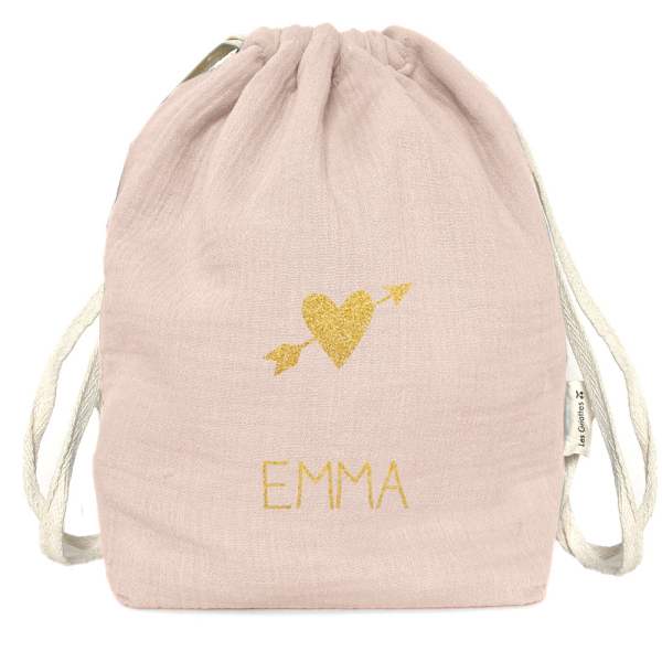 sac à dos bébé beige rosé moutarde personnalisé les Griottes