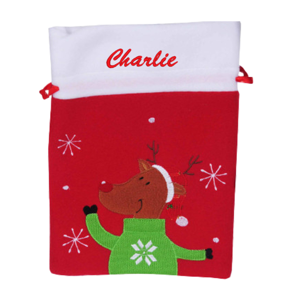 sac de noël rouge personnalisé renne