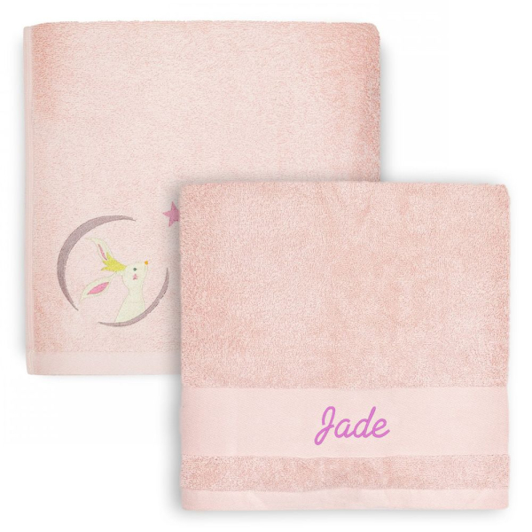 Serviette enfant personnalisée Lapin rose