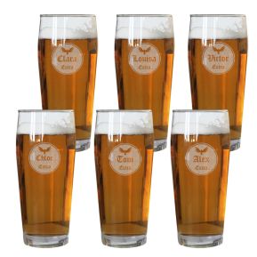 Lot de six verres à bière personnalisés