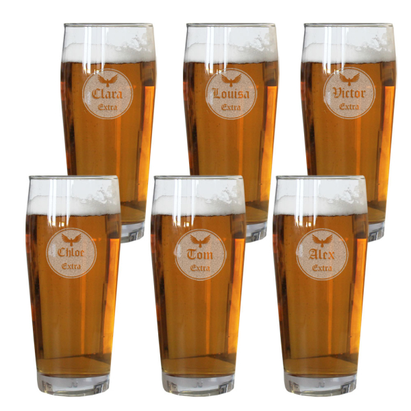 Set de 6 verres à bière prénom personnalisés