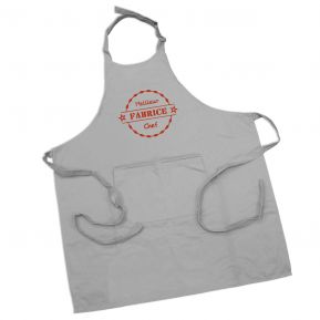 Tablier gris clair brodé label Tablier gris clair brodé label