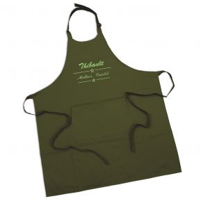 Tablier vert olive brodé label Tablier vert olive brodé label