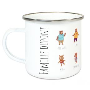 Tasse émaillée famille ours personnalisée