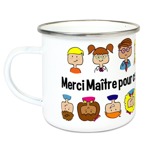 Tasse émaillée Merci Maître