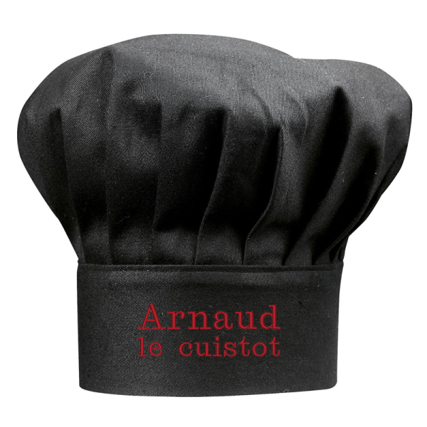 Toque de chef noir avec prénom