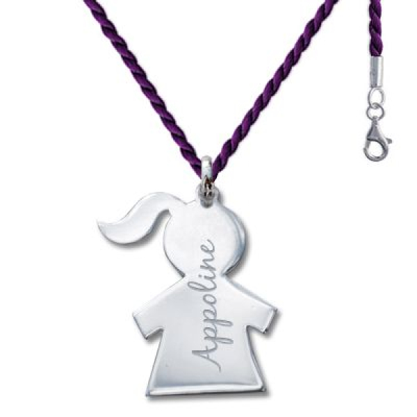 Médaille chérubin fille sur cordon tressé