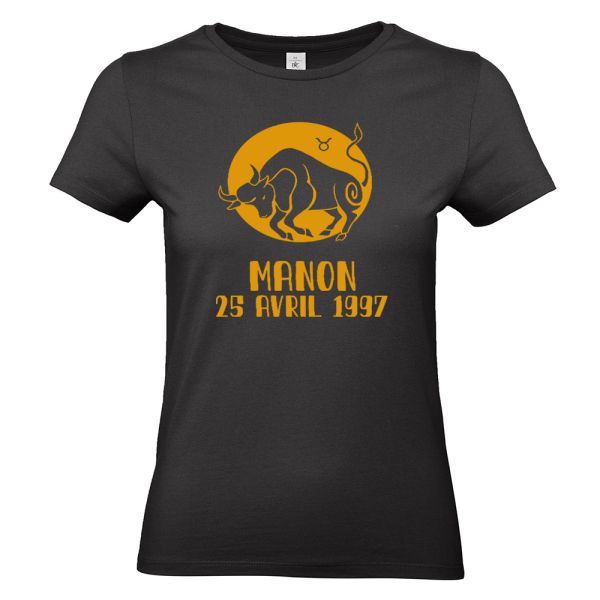 t-shirt femme noir personnalisé signe astrologique