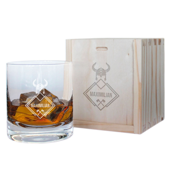 Verre de whisky gravé prénom motif Viking