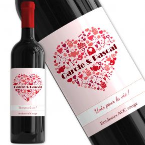 Bouteille de vin personnalisée Coeur prénom