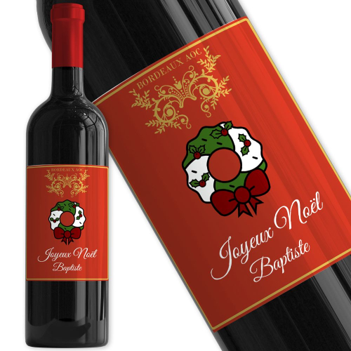 Vin avec étiquette personnalisée Noël rouge