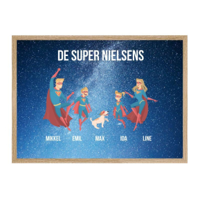 Indrammet plakat med superheltefamilie Indrammet plakat med superheltefamilie