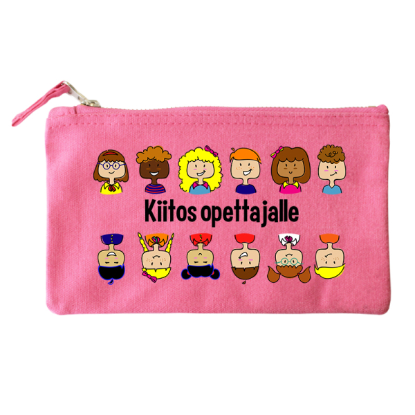 Pieni puuvillapussi, painettuna tekstillä Kiitos opettajalle