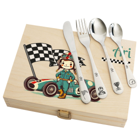 F1-es pilóta mintás gravírozott fadobozos evőeszközkészlet F1-es pilóta mintás gravírozott fadobozos evőeszközkészlet