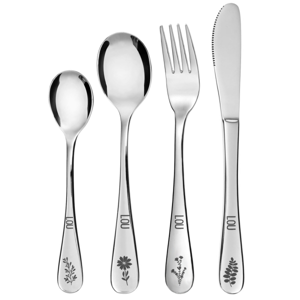 Box with a vegetal pattern and its personalised cutlery