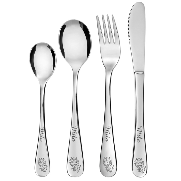 Personalised children's cutlery with unicorn design
