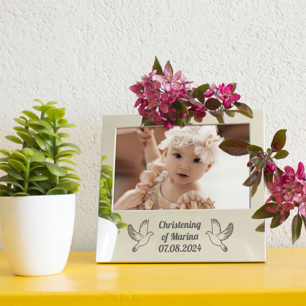 Engraved christening frame