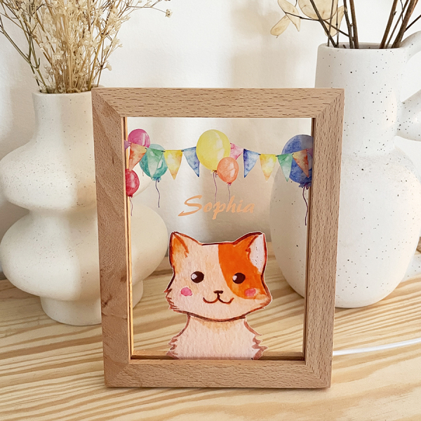 LED frame personalised with balloons and animals
