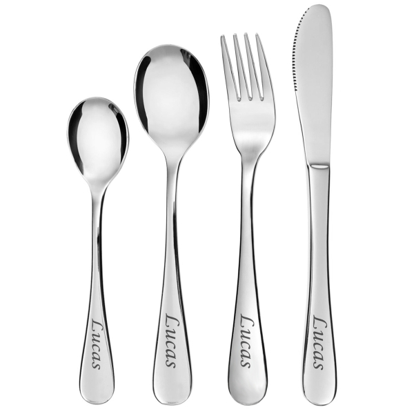 Children's cutlery and its box engraved with a photo