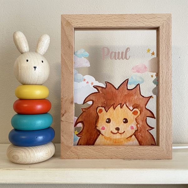 Personalised LED frame with clouds and animals - example