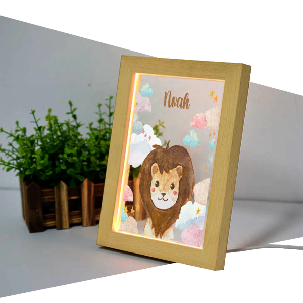 Personalised LED frame with clouds and animals