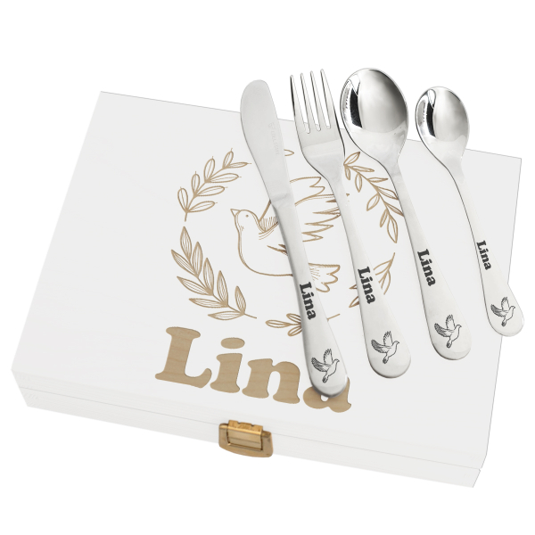 Personalised dove baptism cutlery
