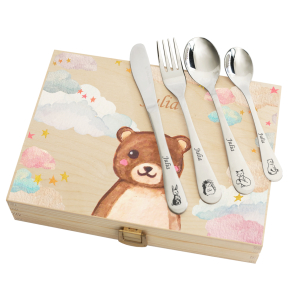 Cutlery engraved with clouds and animals Cutlery engraved with clouds and animals