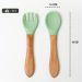 Silicone and wood baby cutlery engraved with a design