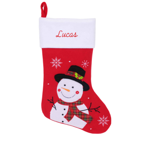 Embroidered red felt Christmas stocking with snowman Embroidered red felt Christmas stocking with snowman