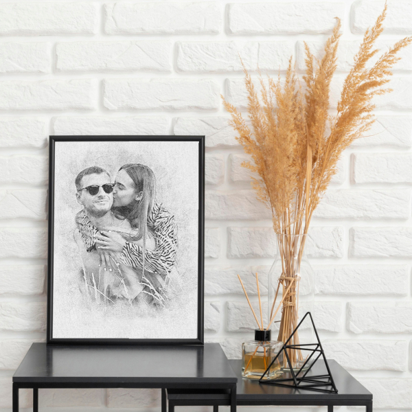 Framed charcoal-style portrait