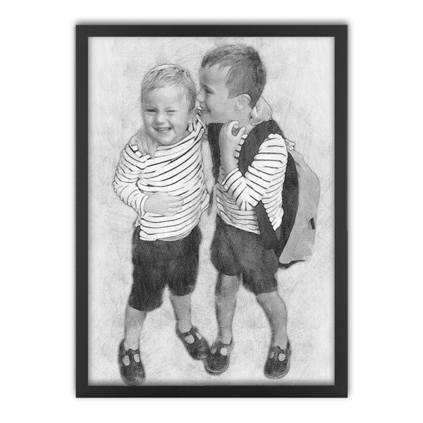 Framed charcoal-style portrait