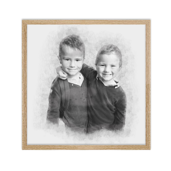Framed charcoal-style portrait