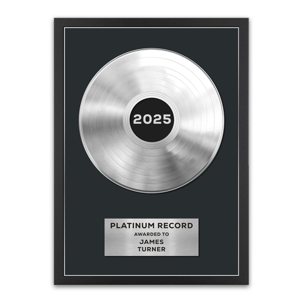 Framed poster of a personalised Gold or Platinum record - platinum