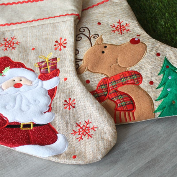 Personalised Christmas stocking with linen-effect finish