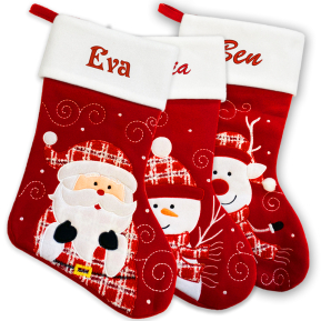 Personalised red Christmas stocking with design Personalised red Christmas stocking with design