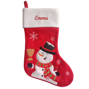 Personalised red felt Christmas stocking with snowman Personalised red felt Christmas stocking with snowman